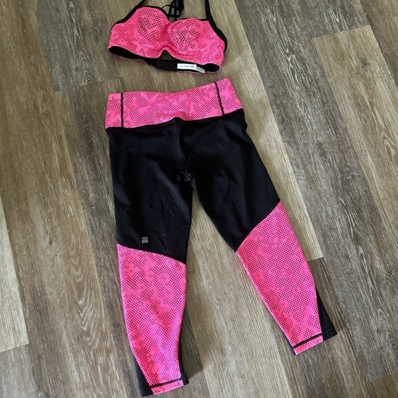 Victoria's Secret sport two-piece athletic set black with pink fishnet neon - Picture 1 of 7